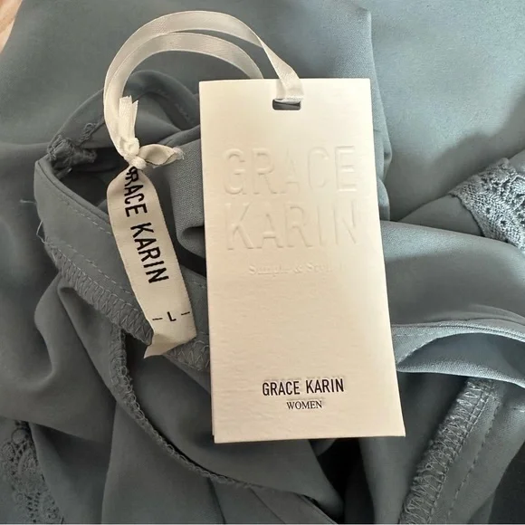 Grace Karin Blue Lace Ruffle Crewneck Blouse Size L - Picture 10 of 12